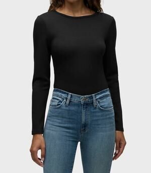 Hudson Jeans Knot Back Crewneck Rib-Scuba Knit Bodysuit Black Medium NWT